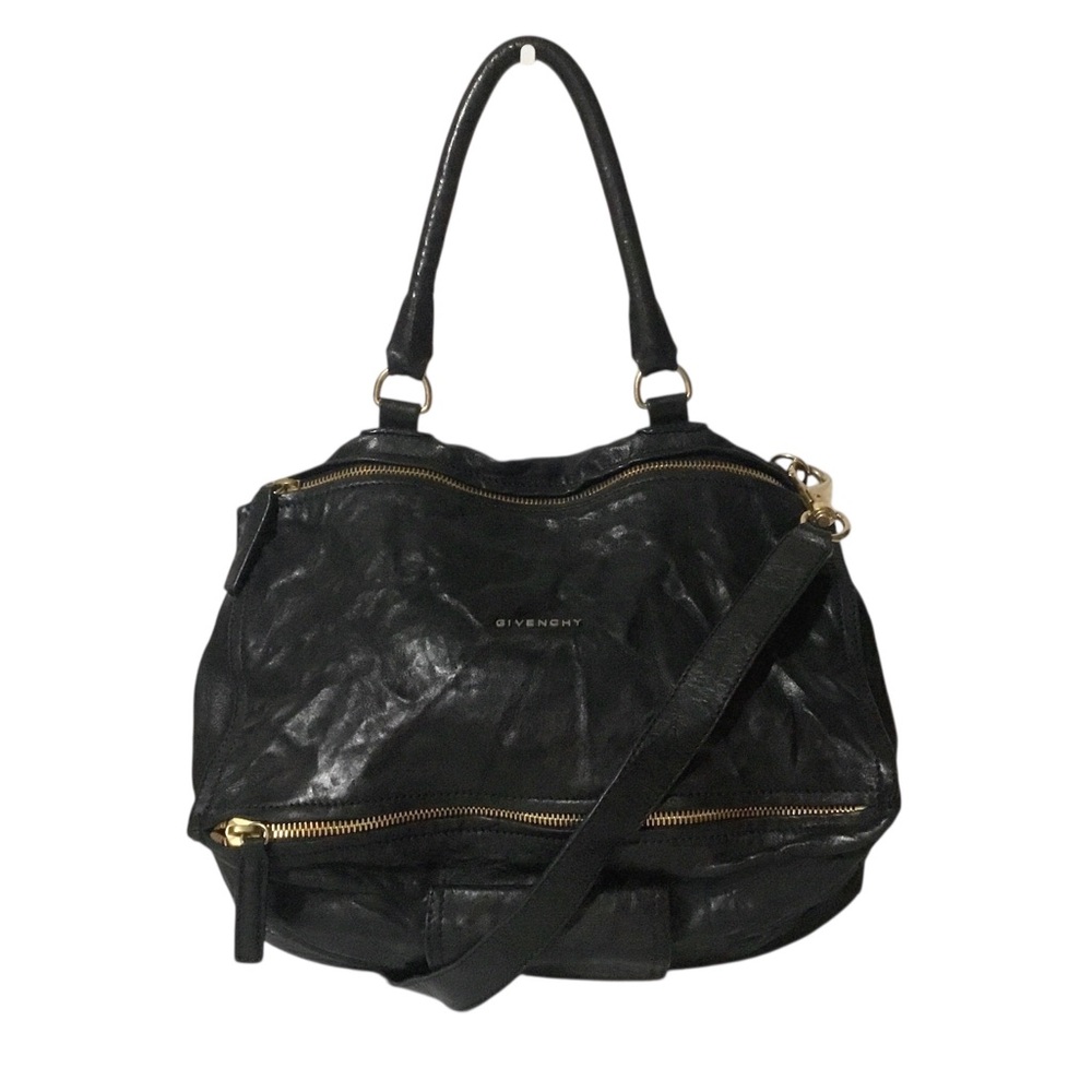 Authentic Givenchy Pandora Aged Black Leather Shoulder Tote with Gold Hardware